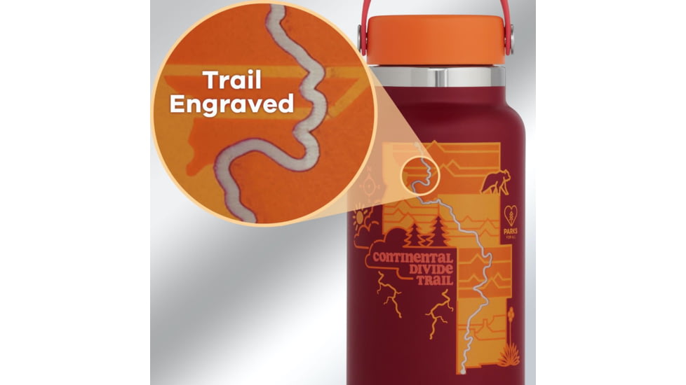 Hydro Flask Limited Edition Scenic Trails Wide Mouth Water Bottle, Rhubarb/Continental Divide Trail, 32 oz, STW32BTS600CDT