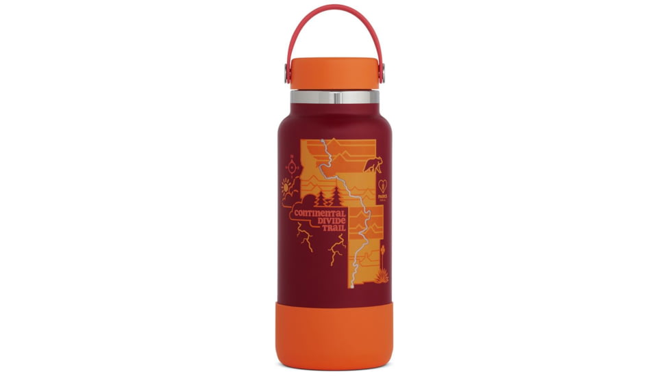 Hydro Flask Limited Edition Scenic Trails Wide Mouth Water Bottle, Rhubarb/Continental Divide Trail, 32 oz, STW32BTS600CDT