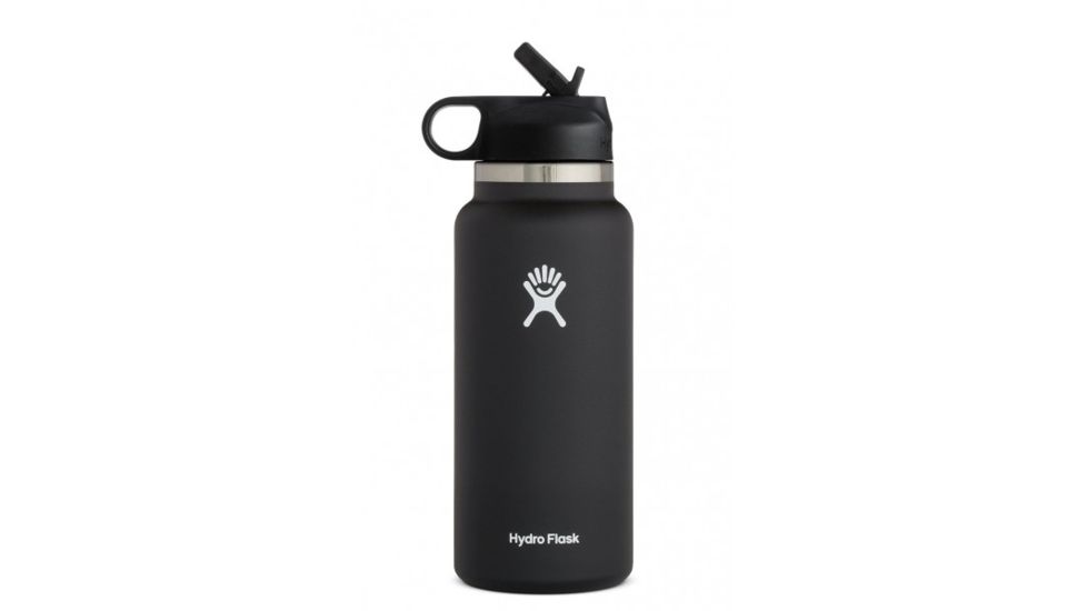 Hydro Flask Wide Mouth Bottle with Straw Lid, Black, 32 oz., W32BSW001