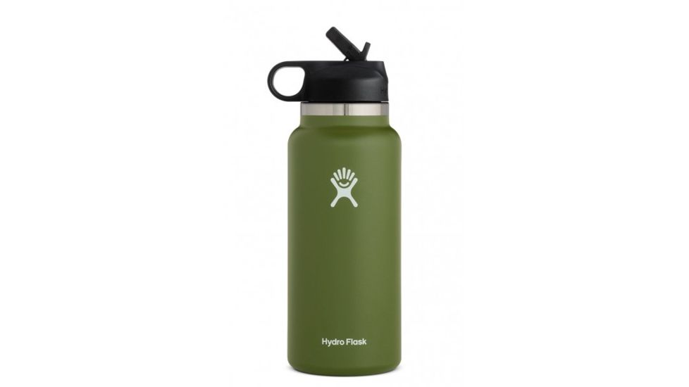 Hydro Flask Wide Mouth Bottle with Straw Lid, Olive, 32 oz., W32BSW306