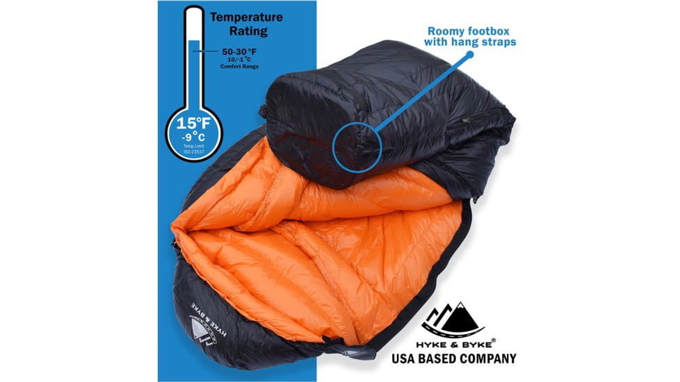 Hyke &amp; Byke Eolus UltralightGoose Down Sleeping Bag, 800FP, 30F Degrees, 1347119382605