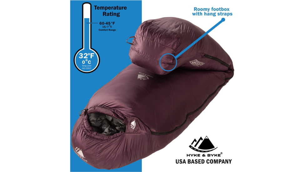 Hyke &amp; Byke Katahdin Fill Power Hydrophobic Sleeping Bag w/Advanced Synthetic, 625FP, 32F Degrees, 6588498346061