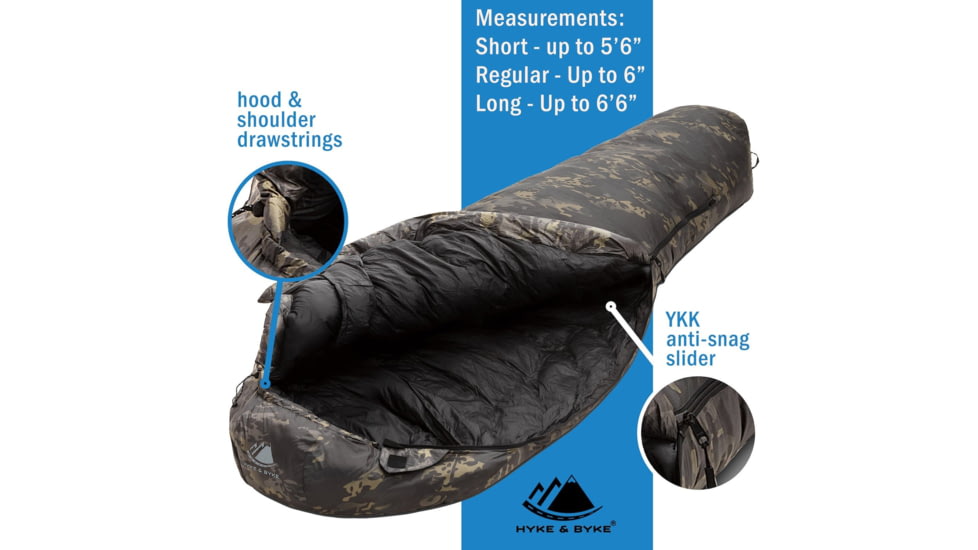 Hyke &amp; Byke Katahdin Ranger Fill Power Hydrophobic Sleeping Bag w/ Advanced Synthetic, 625FP, 0F Degrees, Night Camo, 6700051595341