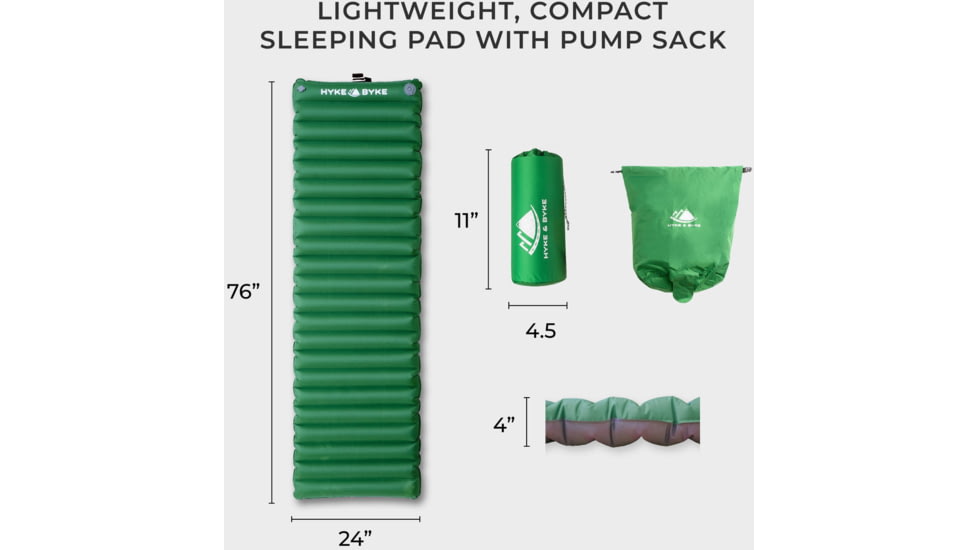 Hyke &amp; Byke Standard Appalachian Inflatable Sleeping Pad w/ Micro-Adjustment Valve, 4809732325453
