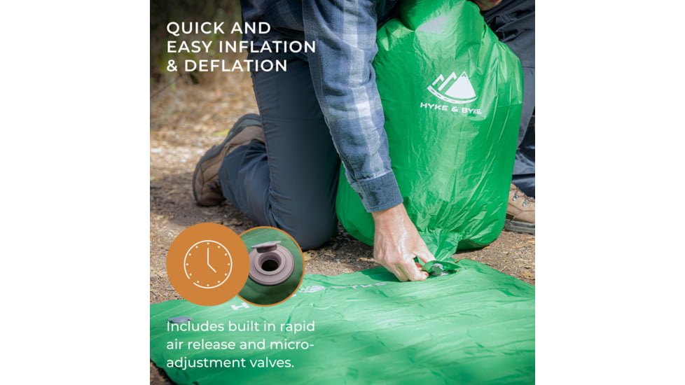 Hyke &amp; Byke Standard Appalachian Inflatable Sleeping Pad w/ Micro-Adjustment Valve, 4809732325453