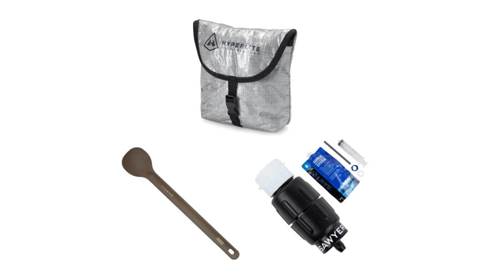 Hyperlite Mountain Gear Micro Squeeze Water Filter, Repack &amp; Long Spoon Backpacking Kitchen Bundle, 7408856334381