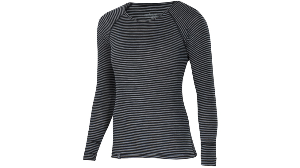 Ibex Woolies 1 Crew - Women's-Black/Medium Heather Grey Stripe-X-Small