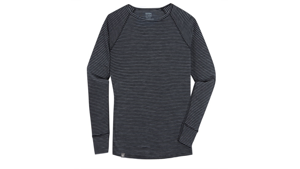 Ibex Woolies 150 Crew Stripe - Men's-Black/Medium Heather Grey-Small