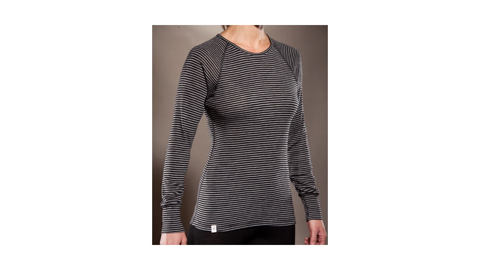 Ibex Woolies Striped Crew 150 - Women's-Black/Medium Heather Grey-Small