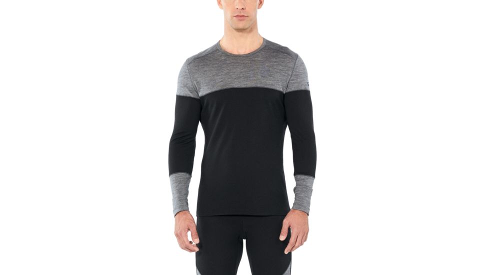 Icebreaker 200 Oasis Deluxe Long Sleeve Crewe - Mens, Black/Gritstone HTHR, Medium, 104858A04M