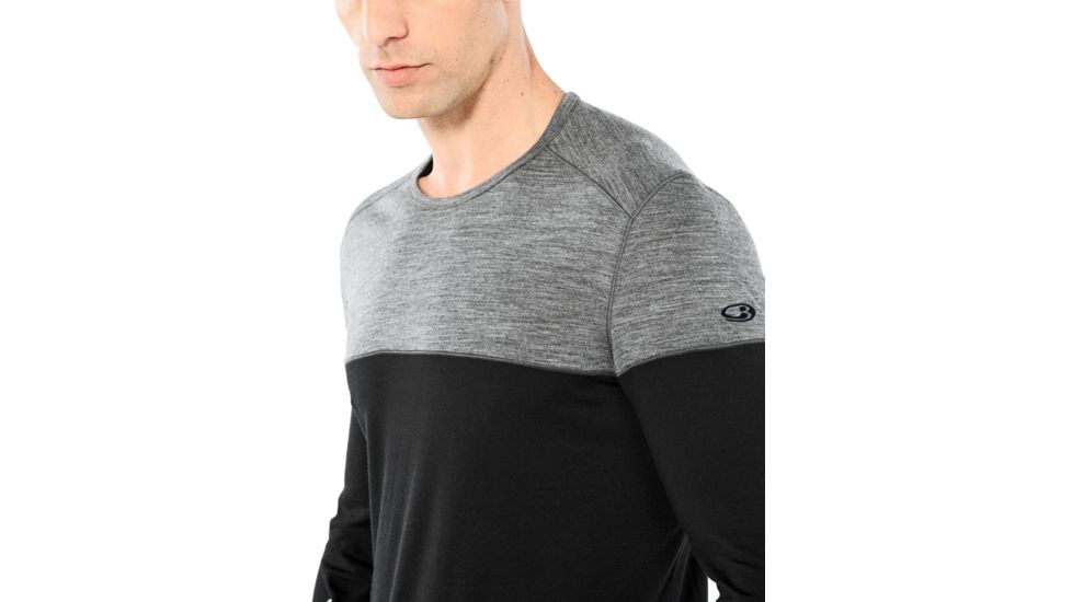 Icebreaker 200 Oasis Deluxe Long Sleeve Crewe - Mens, Black/Gritstone HTHR, Medium, 104858A04M