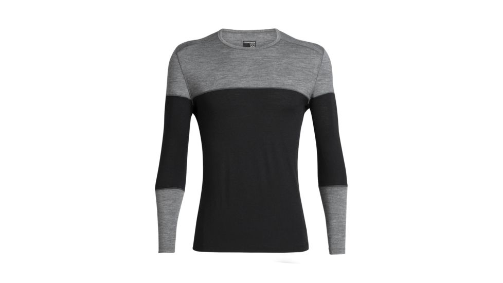 Icebreaker 200 Oasis Deluxe Long Sleeve Crewe - Mens, Black/Gritstone HTHR, Medium, 104858A04M