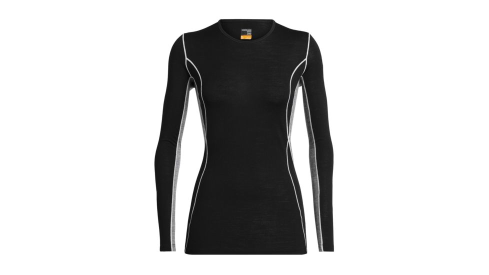 Icebreaker 200 Oasis Deluxe Long Sleeve Crewe - Womens, Black/Gritstone HTHR, Large, 104385A04L