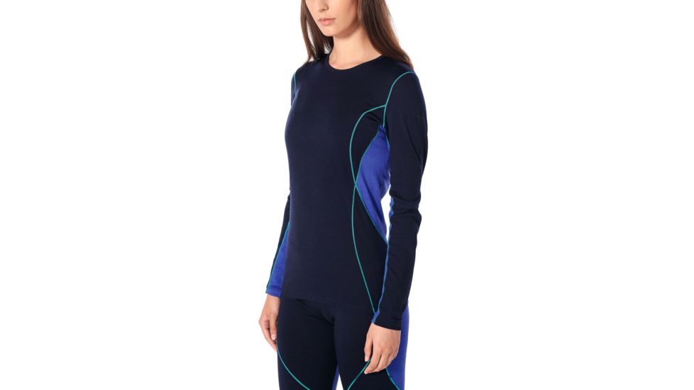 Icebreaker 200 Oasis Deluxe Long Sleeve Crewe - Womens, Midnight Navy/Mystic, Medium, 104385B03M