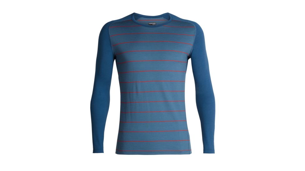Icebreaker 200 Oasis Deluxe Raglan Long Sleeve Crewe - Mens, Granite Blue/Chili Red/Stripe, Extra Large, 104411-402-XL