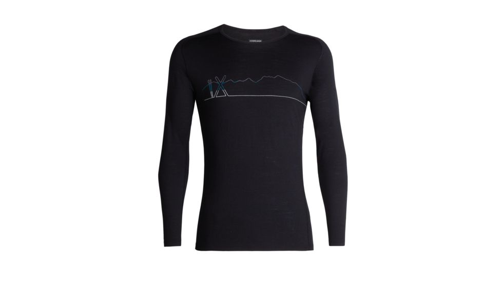 Icebreaker 200 Oasis Deluxe Raglan Long Sleeve Crewe Single Line Ski - Mens, Black, Extra Large, 104412-002-XL