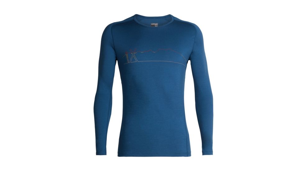 Icebreaker 200 Oasis Deluxe Raglan Long Sleeve Crewe Single Line Ski - Mens, Prussian Blue, Extra Large, 104412-401-XL