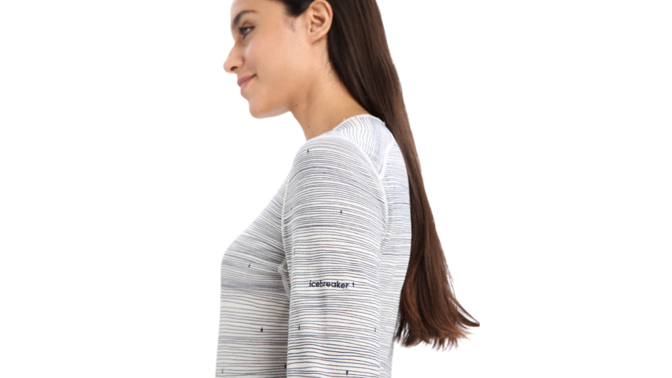 Icebreaker 200 Oasis Long Sleeve Crewe Ski Tracks Thermal Top - Womens, Snow/Midnight Navy/Aop, Medium, IB0A56HX678M
