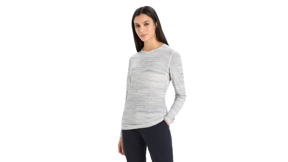 Icebreaker 200 Oasis Long Sleeve Crewe Ski Tracks Thermal Top - Womens, Snow/Midnight Navy/Aop, Medium, IB0A56HX678M