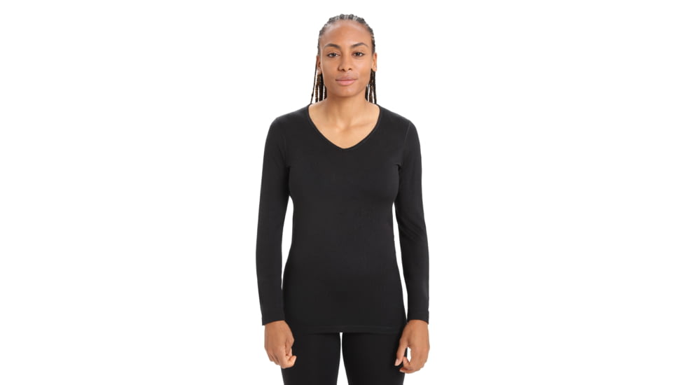 Icebreaker 200 Oasis Long Sleeve V Neck Thermal Top - Womens, Black, Extra Large, IB104379001XL