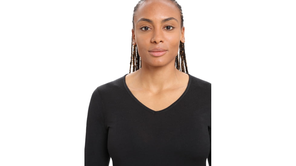 Icebreaker 200 Oasis Long Sleeve V Neck Thermal Top - Womens, Black, Extra Large, IB104379001XL