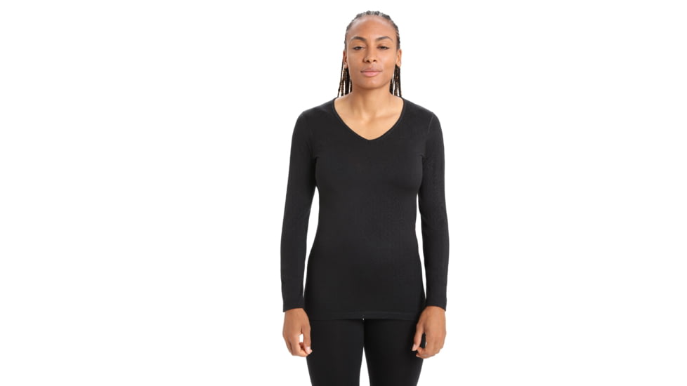 Icebreaker 200 Oasis Long Sleeve V Neck Thermal Top - Women's, Black, Extra Large, IB104379001XL