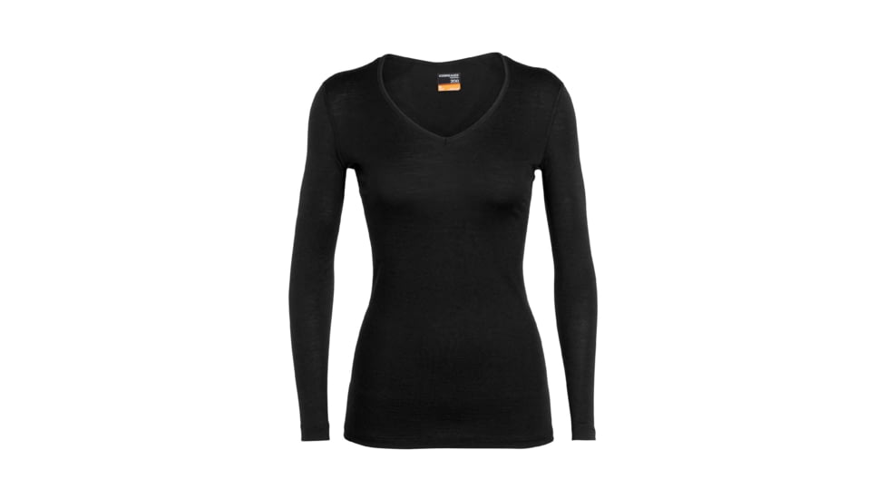 Icebreaker 200 Oasis Long Sleeve V Neck Thermal Top - Womens, Black, Extra Large, IB104379001XL