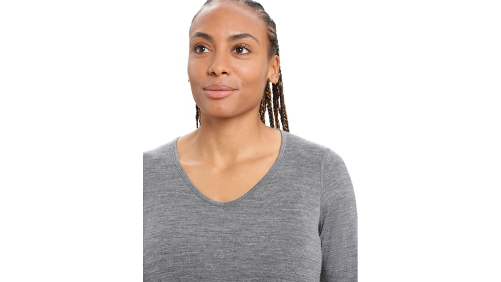 Icebreaker 200 Oasis Long Sleeve V Neck Thermal Top - Womens, Gritstone Heather, Extra Small, IB104379013XS