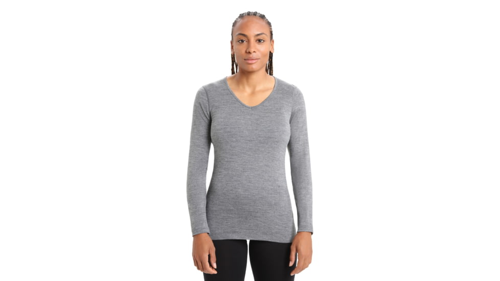 Icebreaker 200 Oasis Long Sleeve V Neck Thermal Top - Womens, Gritstone Heather, Extra Small, IB104379013XS