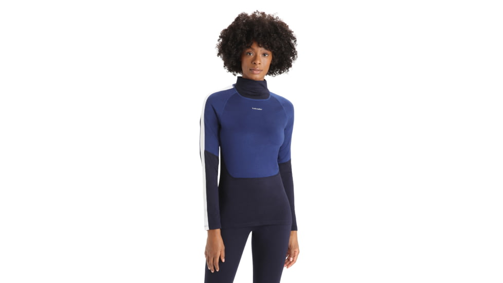 Icebreaker 200 Sonebula Long Sleeve High Neck Thermal Top - Womens, Midnight Navy/Royal Navy/Snow/Cb, Small, IB0A59JU090S