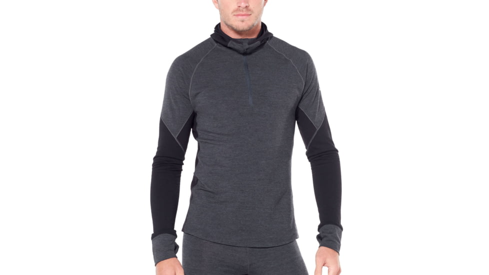 Icebreaker 260 Zone Long Sleeve Half Zip Hood - Mens, Jet HTHR/Black, Large, 104362A01L