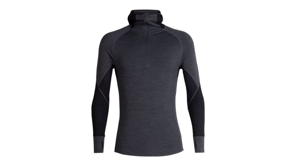Icebreaker 260 Zone Long Sleeve Half Zip Hood - Mens, Jet HTHR/Black, Large, 104362A01L
