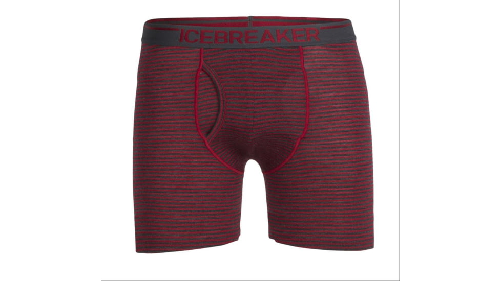 Icebreaker Anatomica Relaxed Boxer with Fly - Men's-Stripe Oxblood/Jet Heather-X-Large