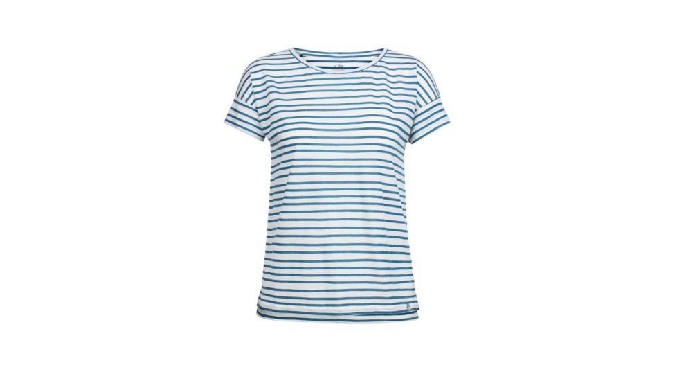 Icebreaker Aria Short Sleeve Scoop Pulled Lines, Snow/Prussian Blue, L, 104092101L