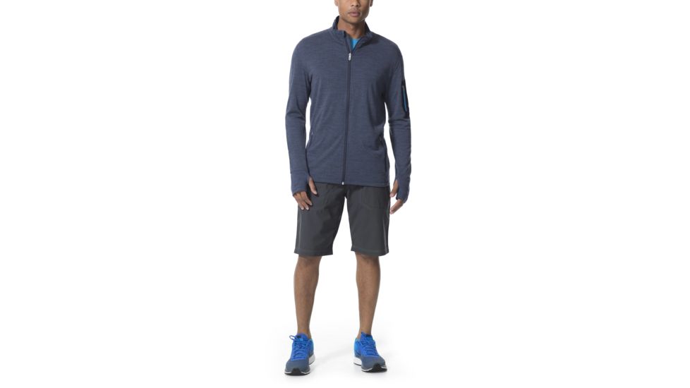 Compass Long Sleeve Zip - Mens -Fathom Heather/Cyan-X-Large