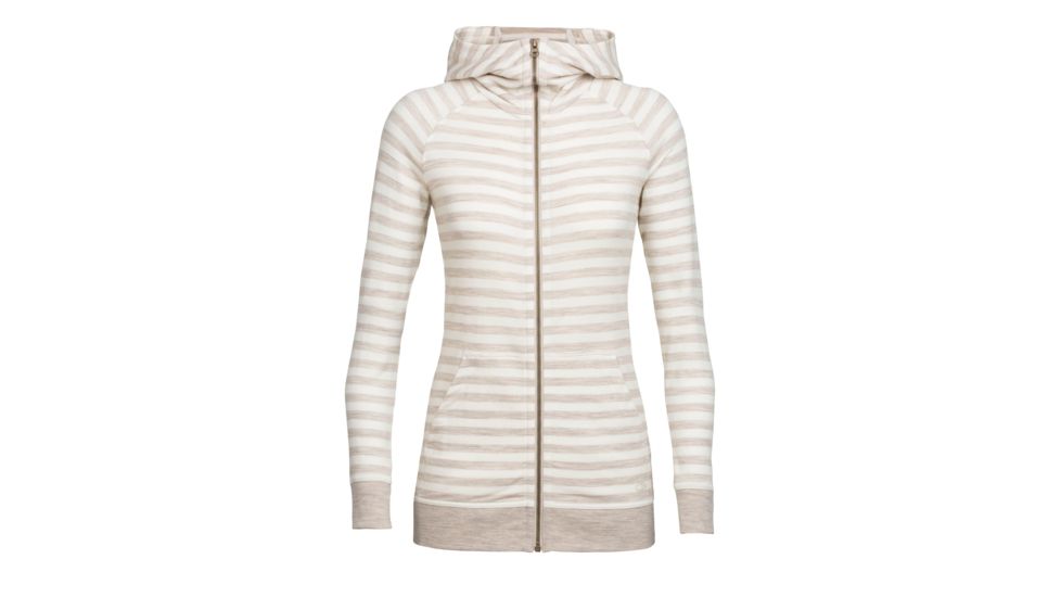 Icebreaker Crush Long Sleeve Zip Hood - Women's, Fawn Heather/Snow/Stripe, Extra Small, 104093201XS
