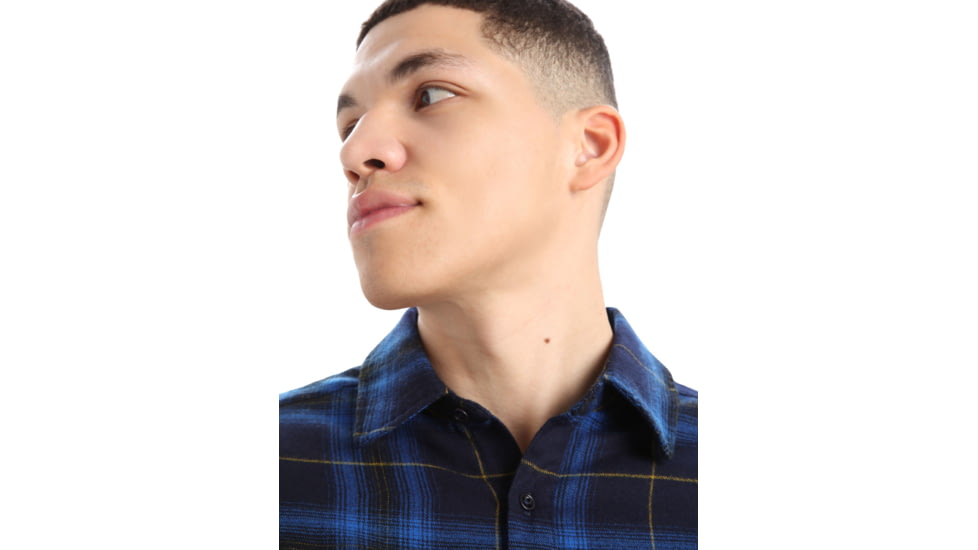 Icebreaker Dawnder Long Sleeve Flannel Shirt Plaid - Men's, Midnight Navy/Kyanite, Small, IB0A59HC890S