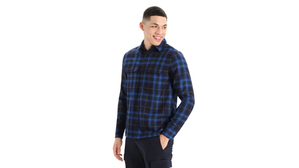 Icebreaker Dawnder Long Sleeve Flannel Shirt Plaid - Mens, Midnight Navy/Kyanite, Small, IB0A59HC890S