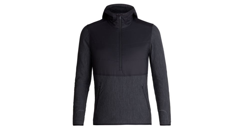 Icebreaker Descender Hybrid Long Sleeve Half Zip Hood - Mens, Black/Jet Heather, Medium, 104279-001-M
