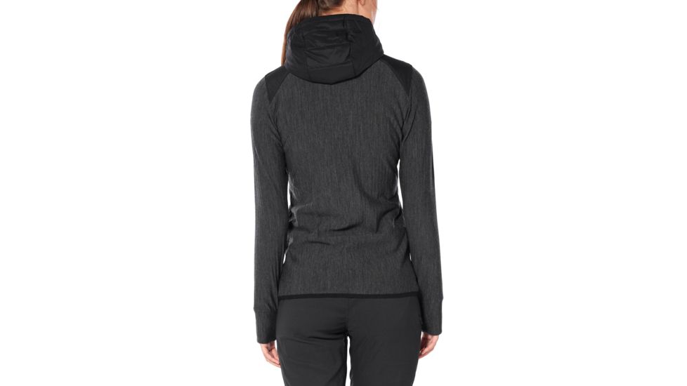 Icebreaker Descender Hybrid Long Sleeve Half Zip Hood - Womens, Black/Jet HTHR, Large, 104281A05L