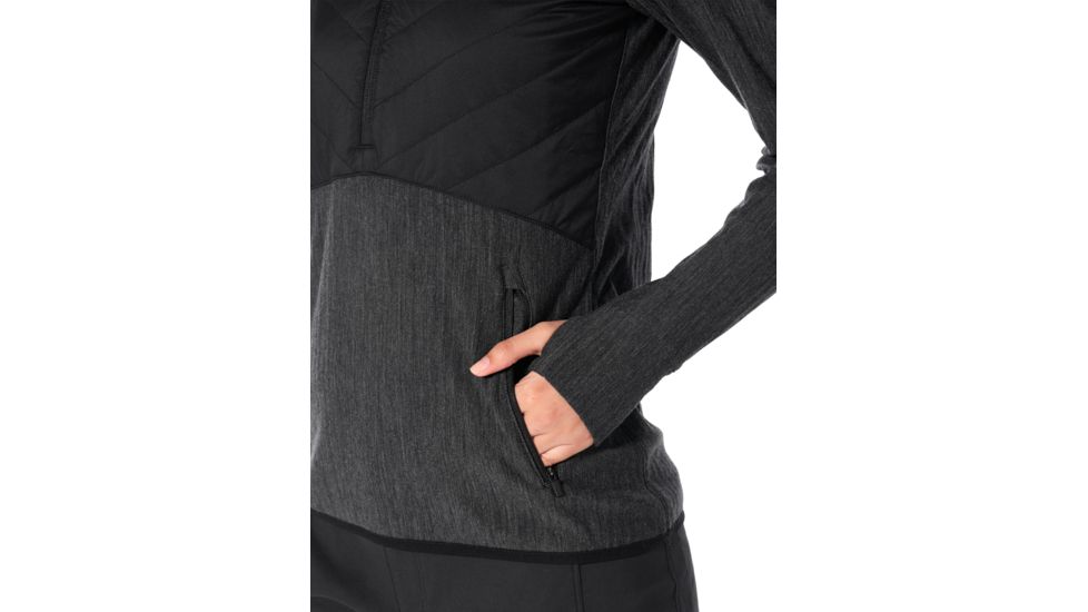 Icebreaker Descender Hybrid Long Sleeve Half Zip Hood - Womens, Black/Jet HTHR, Large, 104281A05L