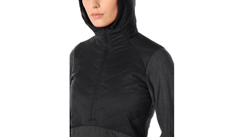 Icebreaker Descender Hybrid Long Sleeve Half Zip Hood - Womens, Black/Jet HTHR, Large, 104281A05L