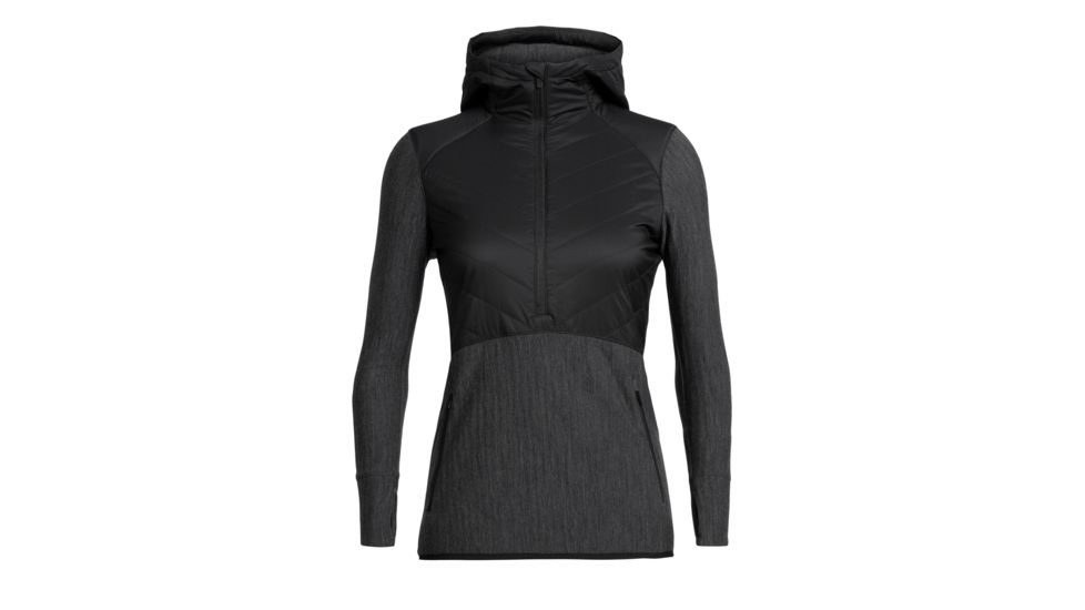 Icebreaker Descender Hybrid Long Sleeve Half Zip Hood - Womens, Black/Jet HTHR, Large, 104281A05L