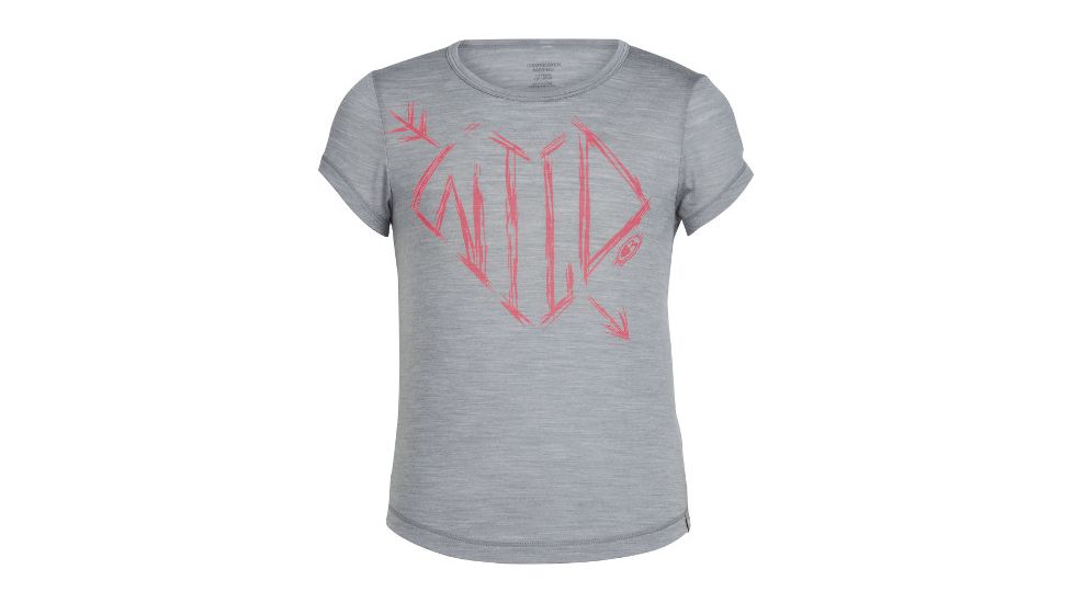 Icebreaker Girls Spheria Short Sleeve Wild Arrow Top - Girls -6-Fossil heather