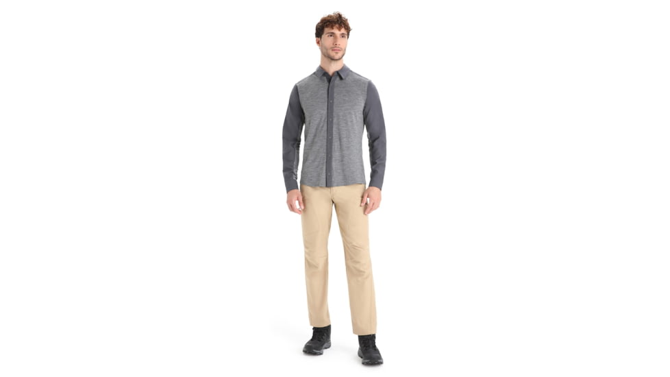 Icebreaker Hike Long Sleeve Top - Mens, Monsoon/Gritstone Heather/Cb, Large, IB0A56OJ789L
