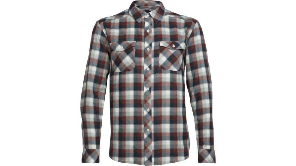 Icebreaker Lodge Long Sleeve Flannel Shirt - Men's-Saddle/Nori Heather/Plaid-Small