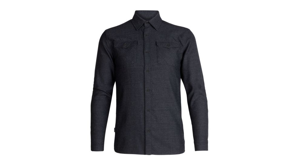 Icebreaker Lodge Long Sleeve Flannel Shirt - Mens, Black/Gritstone Heather/Twill, Extra Large, 104478-001-XL