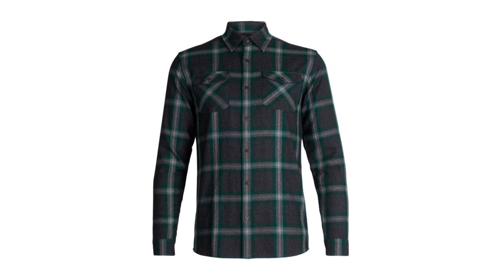 Icebreaker Lodge Long Sleeve Flannel Shirt - Mens, Jet Heather/Dark Pine/Plaid, Medium, 104478-002-M