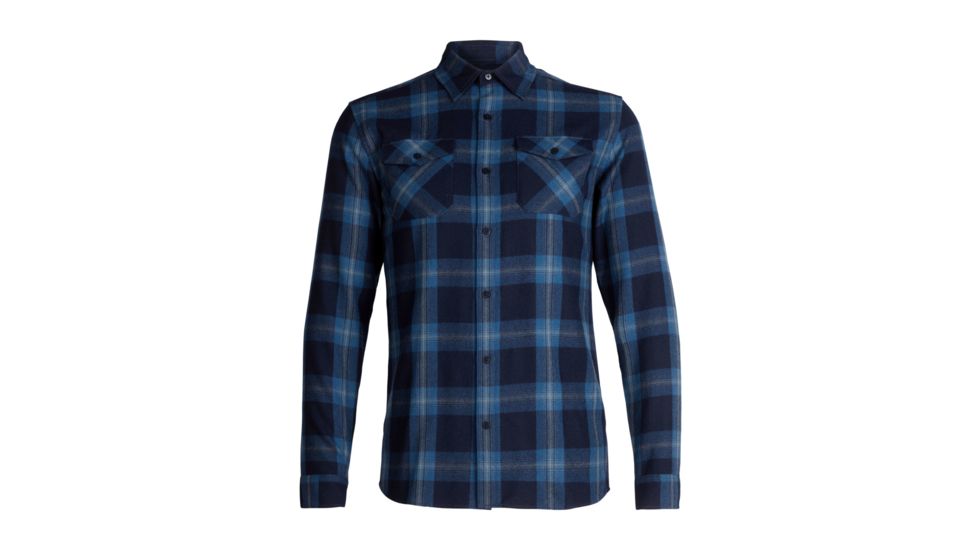 Icebreaker Lodge Long Sleeve Flannel Shirt - Mens, Midnight Navy/Prussian Blue/Plaid, Large, 104478-401-L