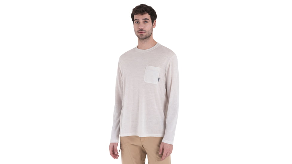 Icebreaker Merino 150 Tech Lite III LS Relaxed Pocket Tee - Mens, Ecru Heather, Extra Large, IB0A56WG116XL